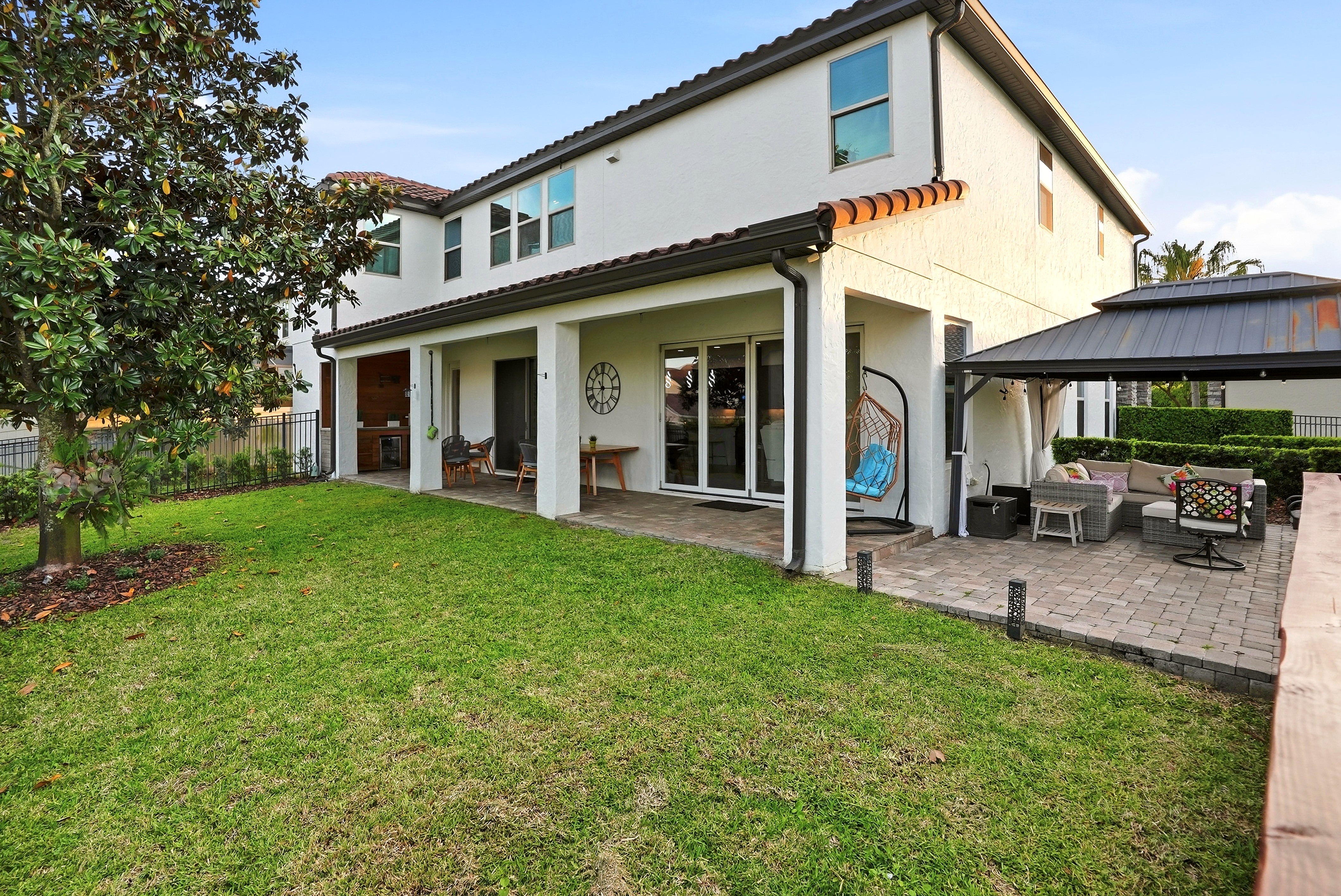 Backyard with lawn and gazebo