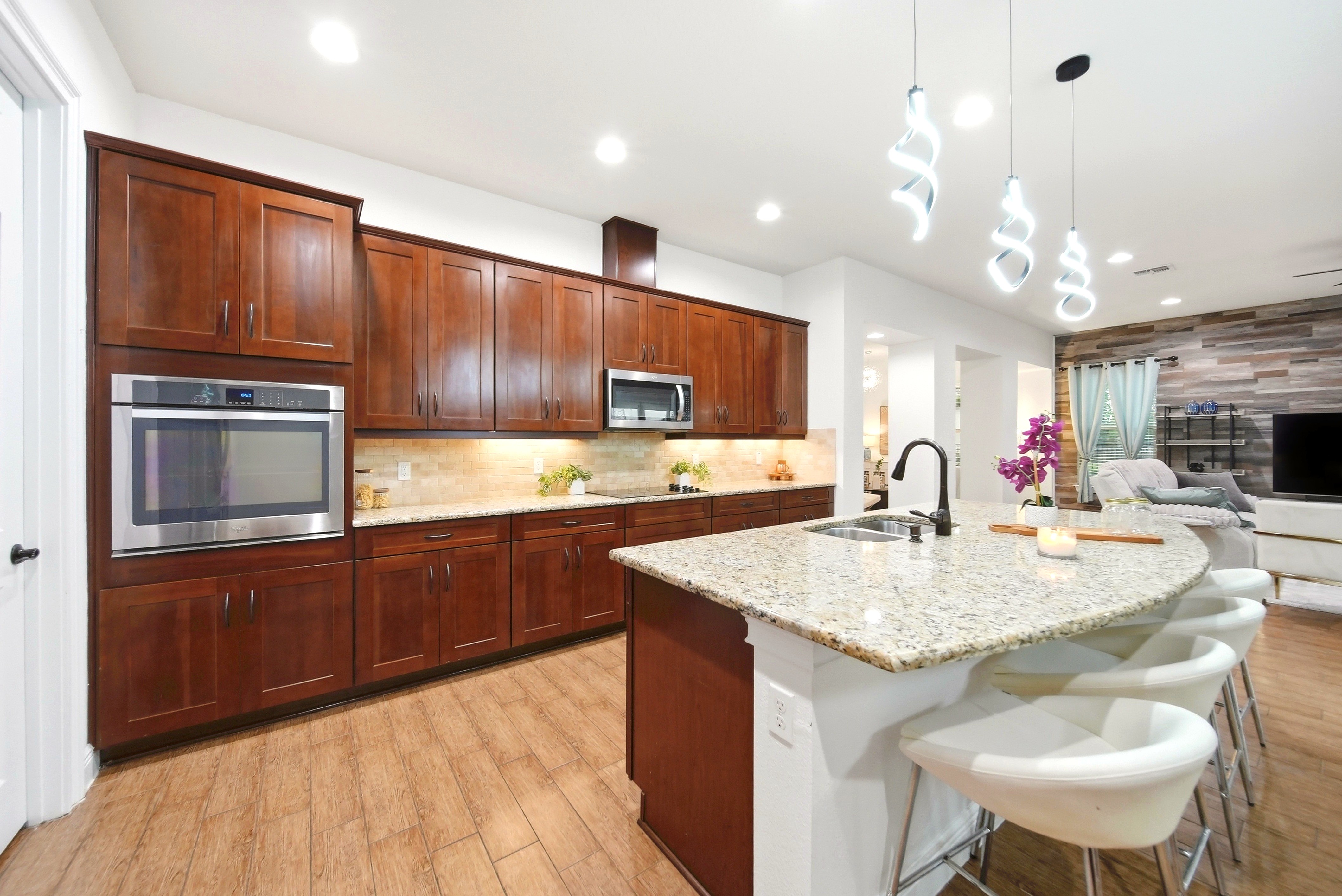 Kitchen with wood cabinets