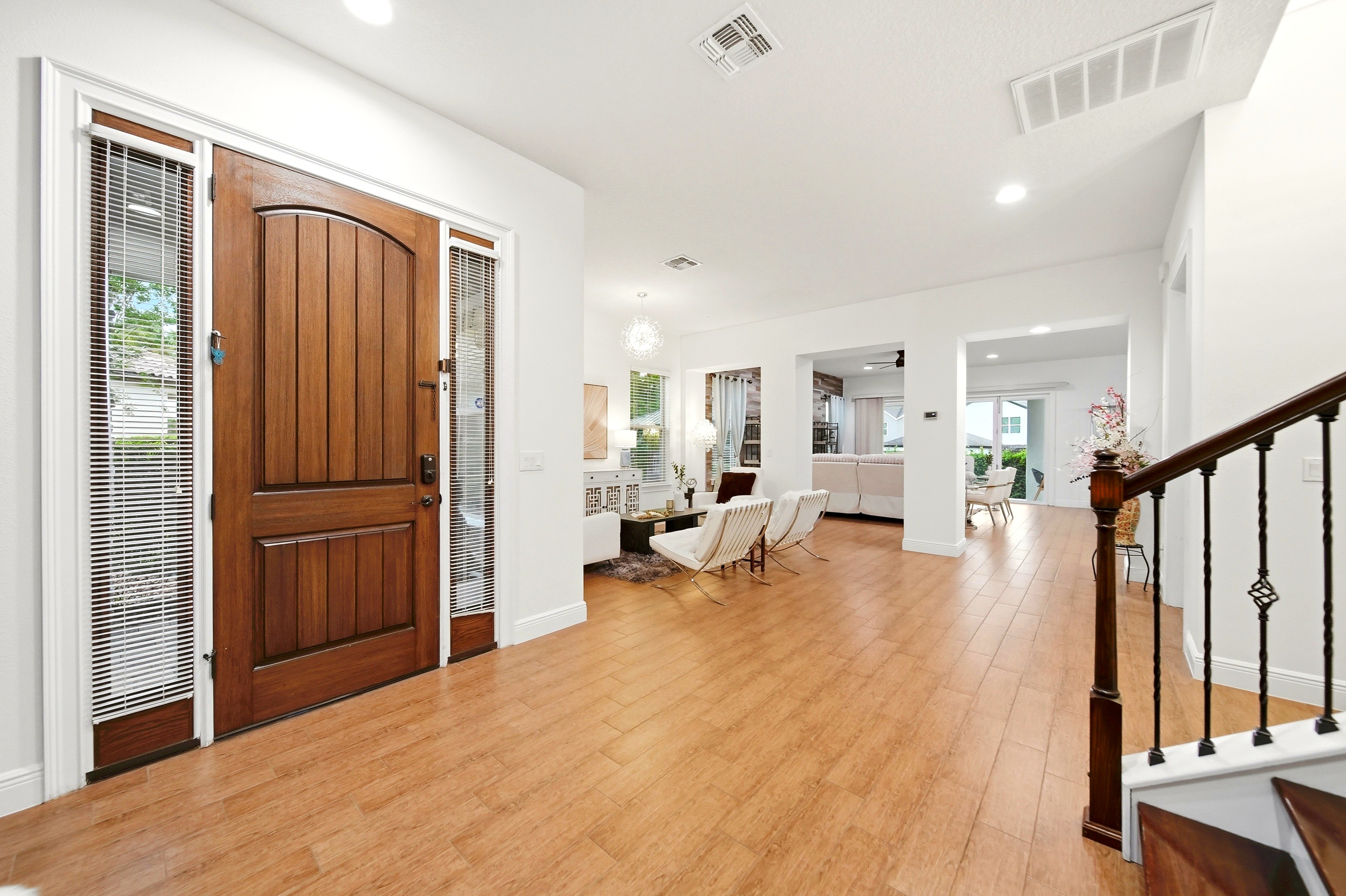 Grand entryway and living room
