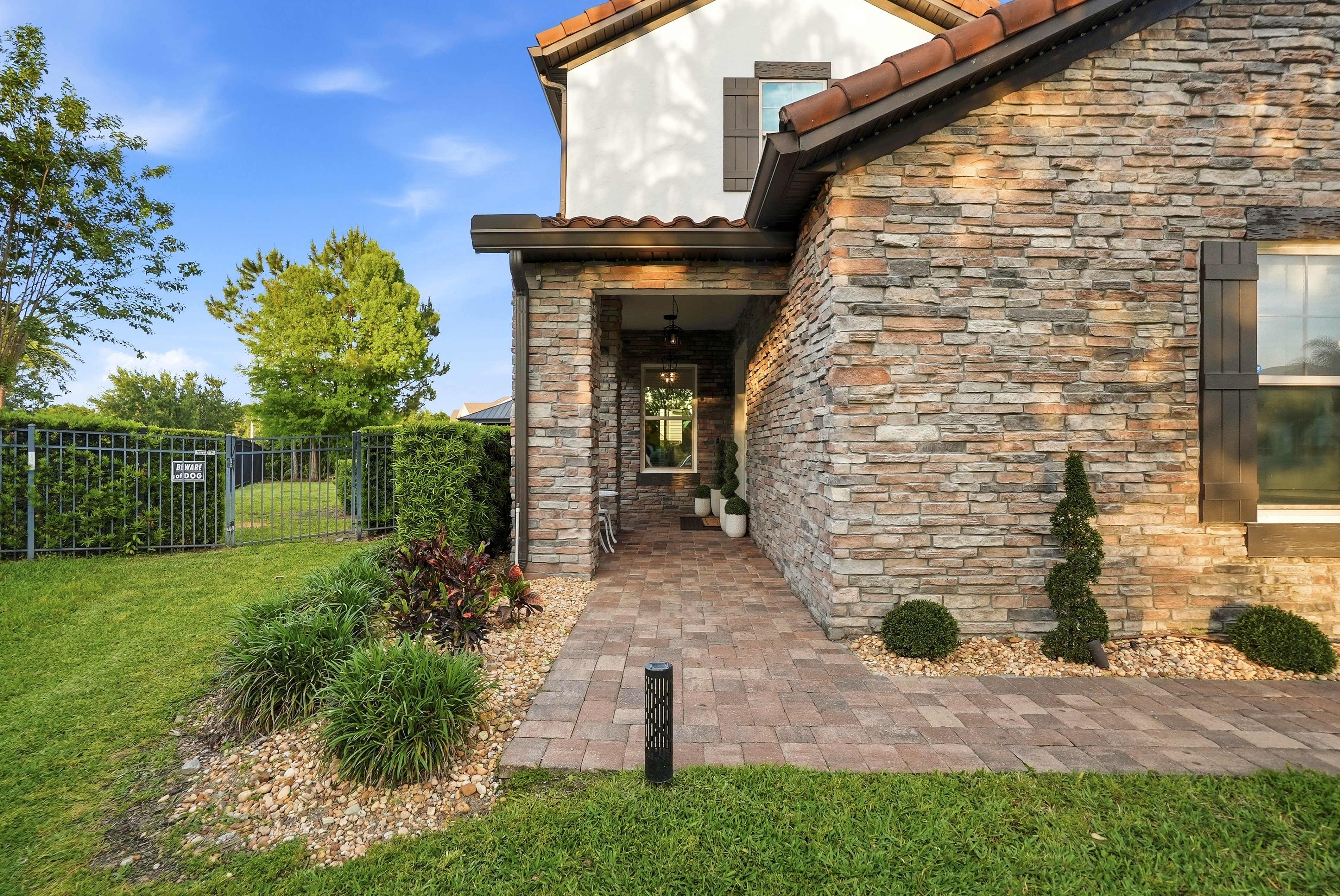 Stone exterior with walkway
