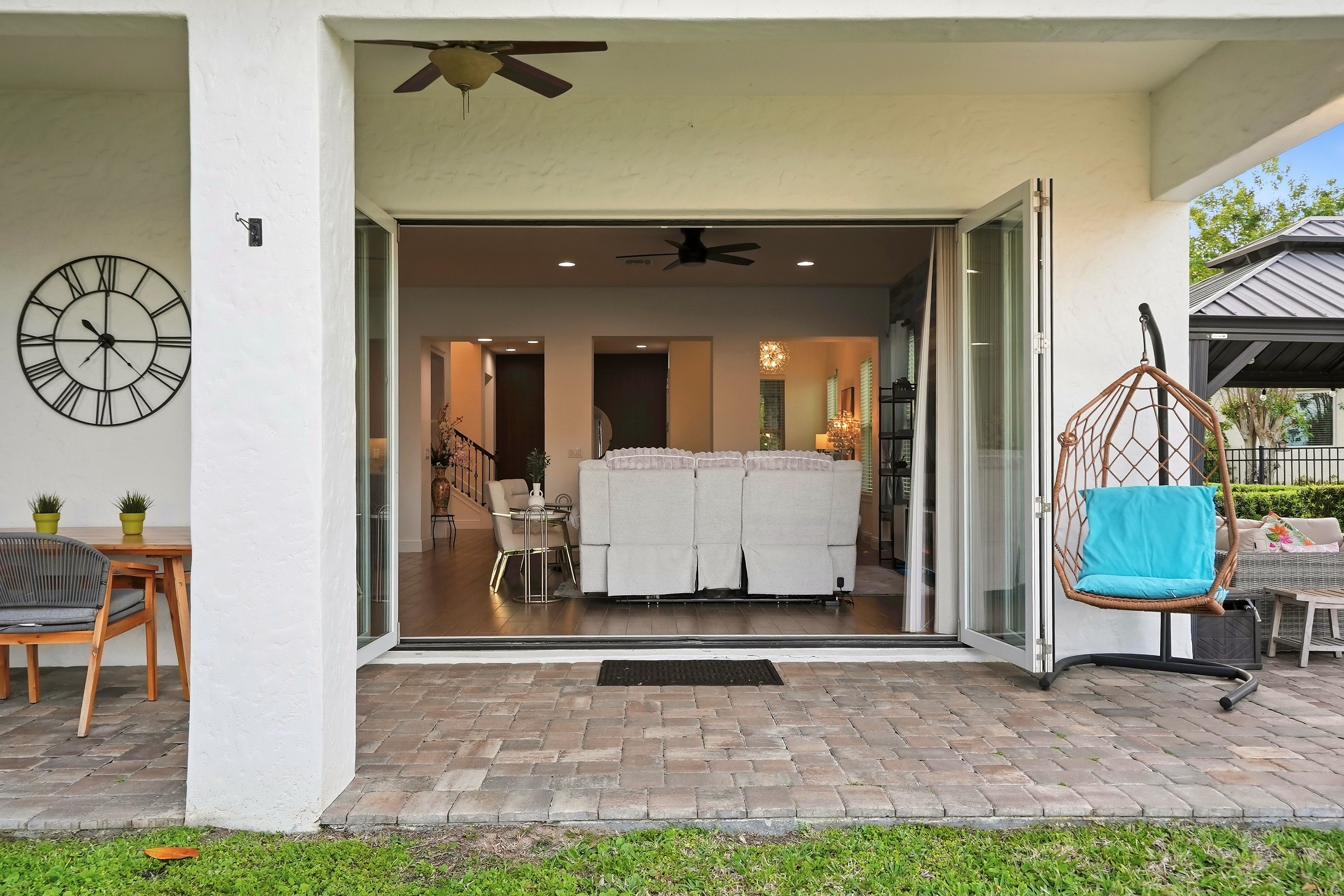 Covered patio with living view