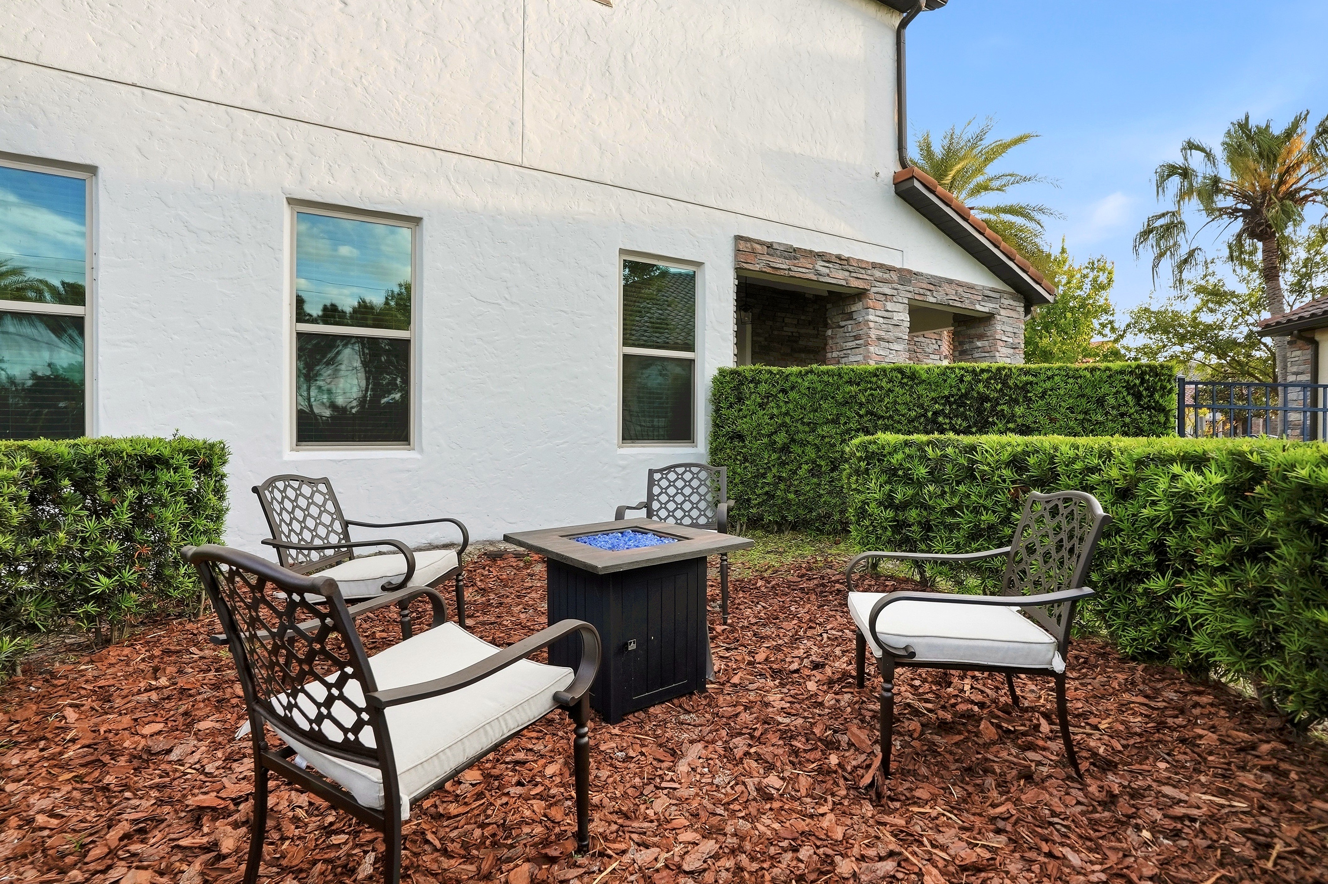 Outdoor patio with fire pit