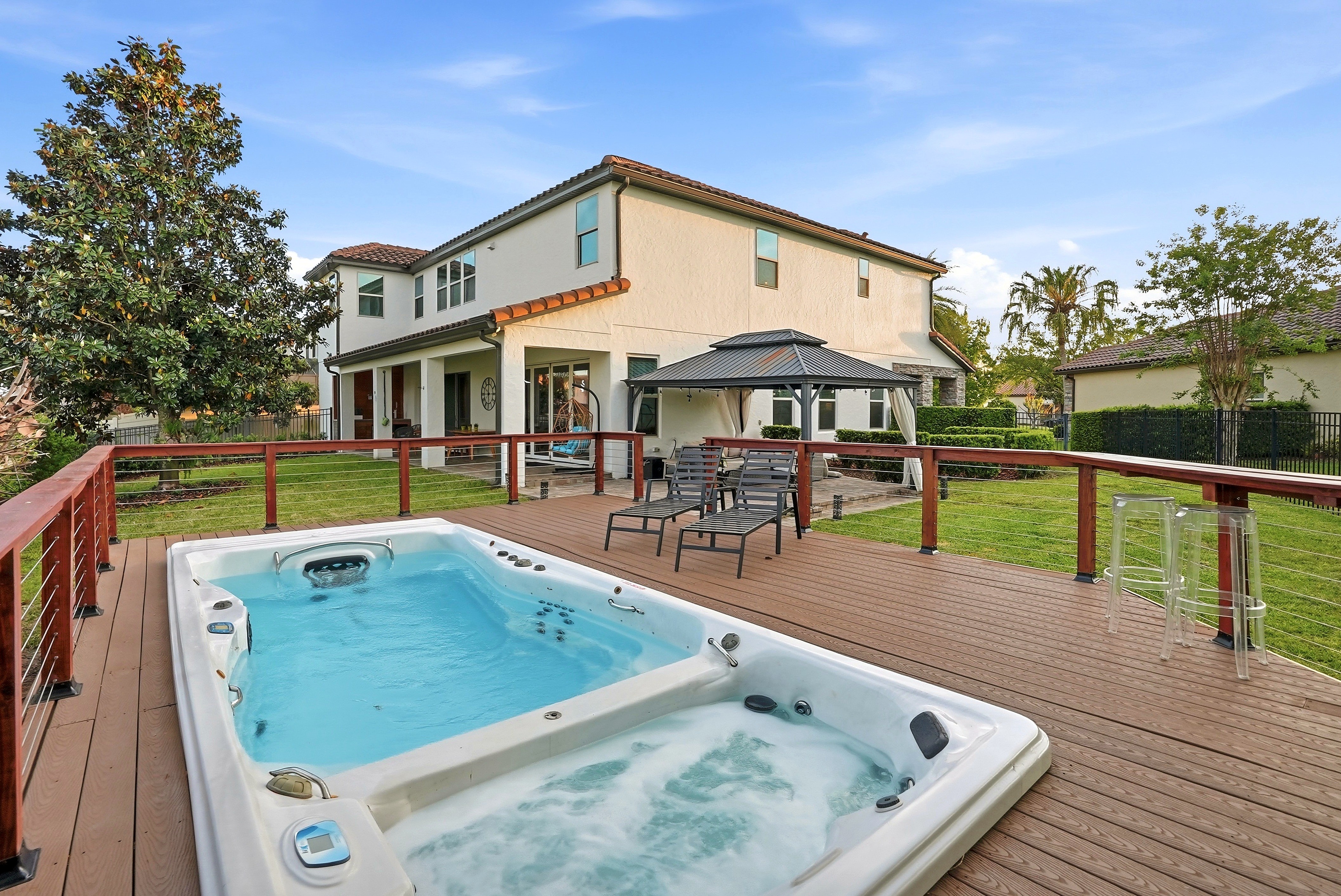 Backyard deck with swim spa